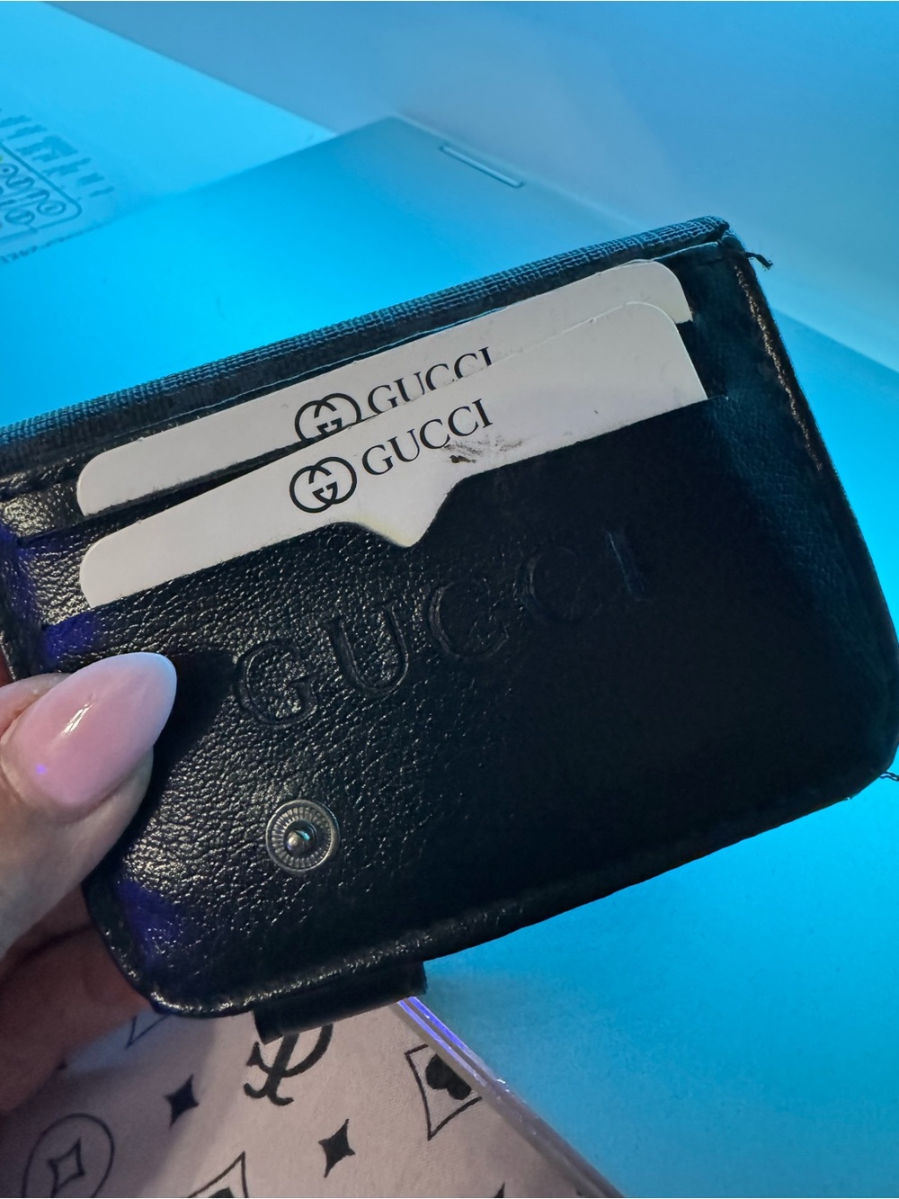 Gucci Black Leather Card Case with Embossed Logo